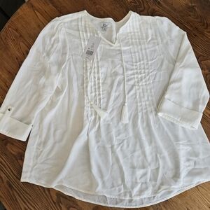 NWT Kim Rogers Cream Pintuck Tassel Peasant Top Size XXL